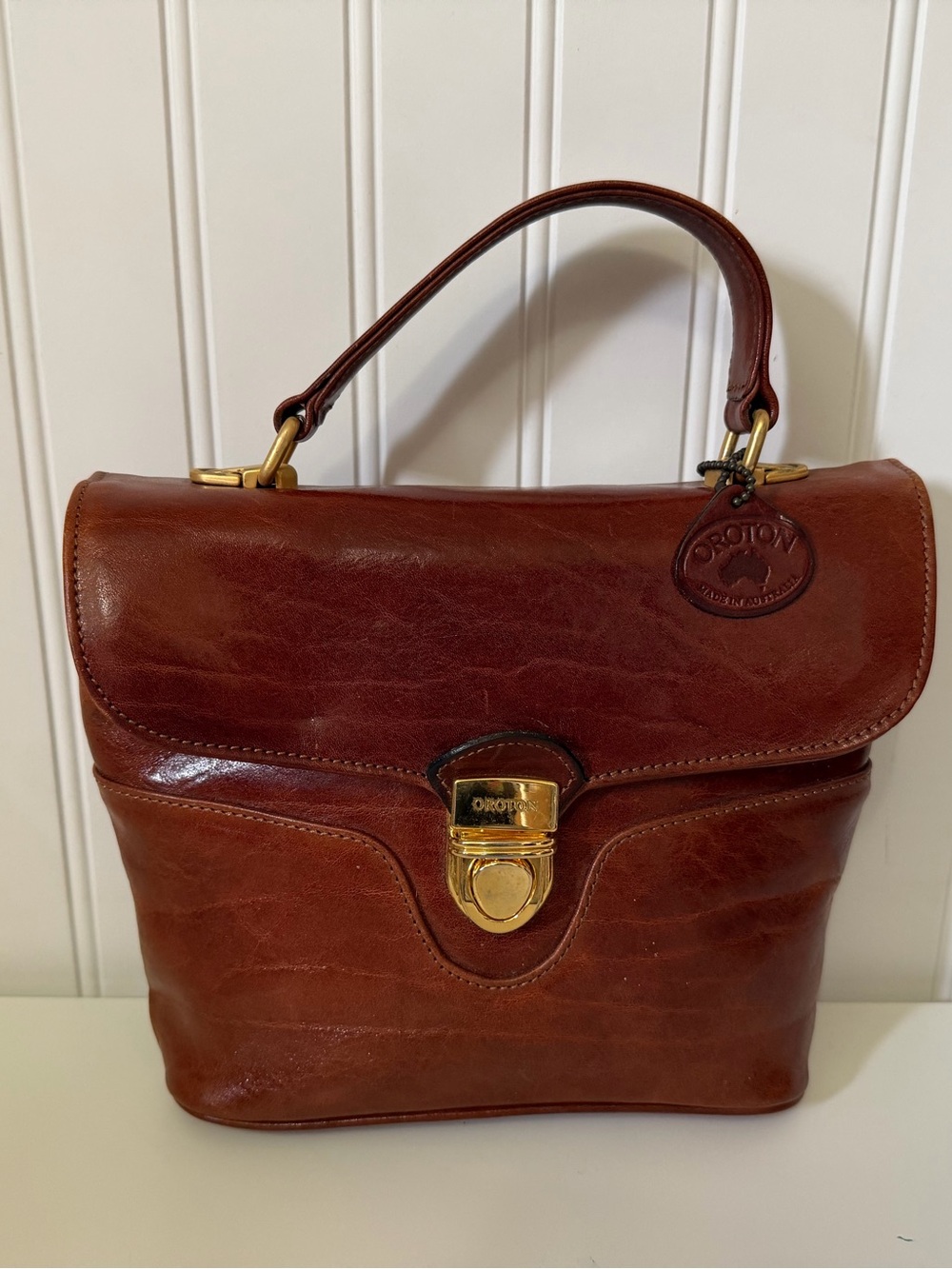 Vintage OROTON Brown Leather Handbag | Made in Australia Academia Flap Purse